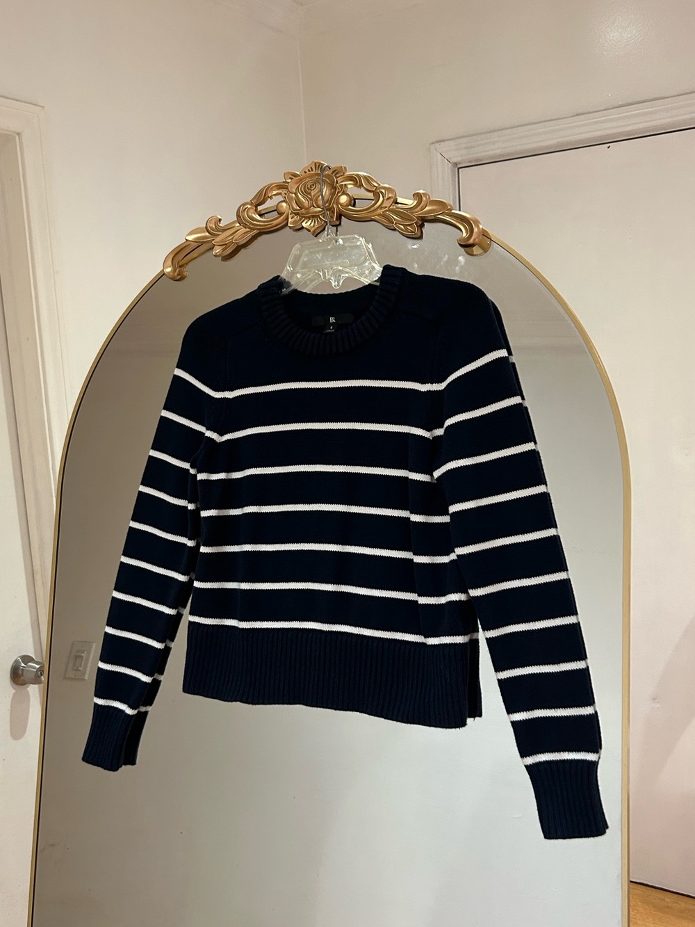 Banana Republic Silk & Cotton Forever Navy Striped Crewneck Sweater, Size S